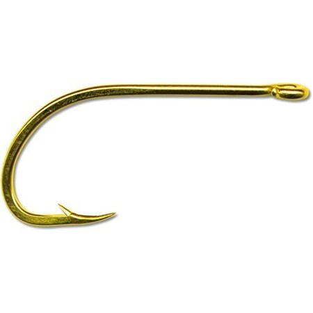 Mustad Classic Beak Hook, Size 12, Forged, Special Long Shank, Offset, Ringed Eye, 24Kt Gold, 10PK 92671-GL-12-10